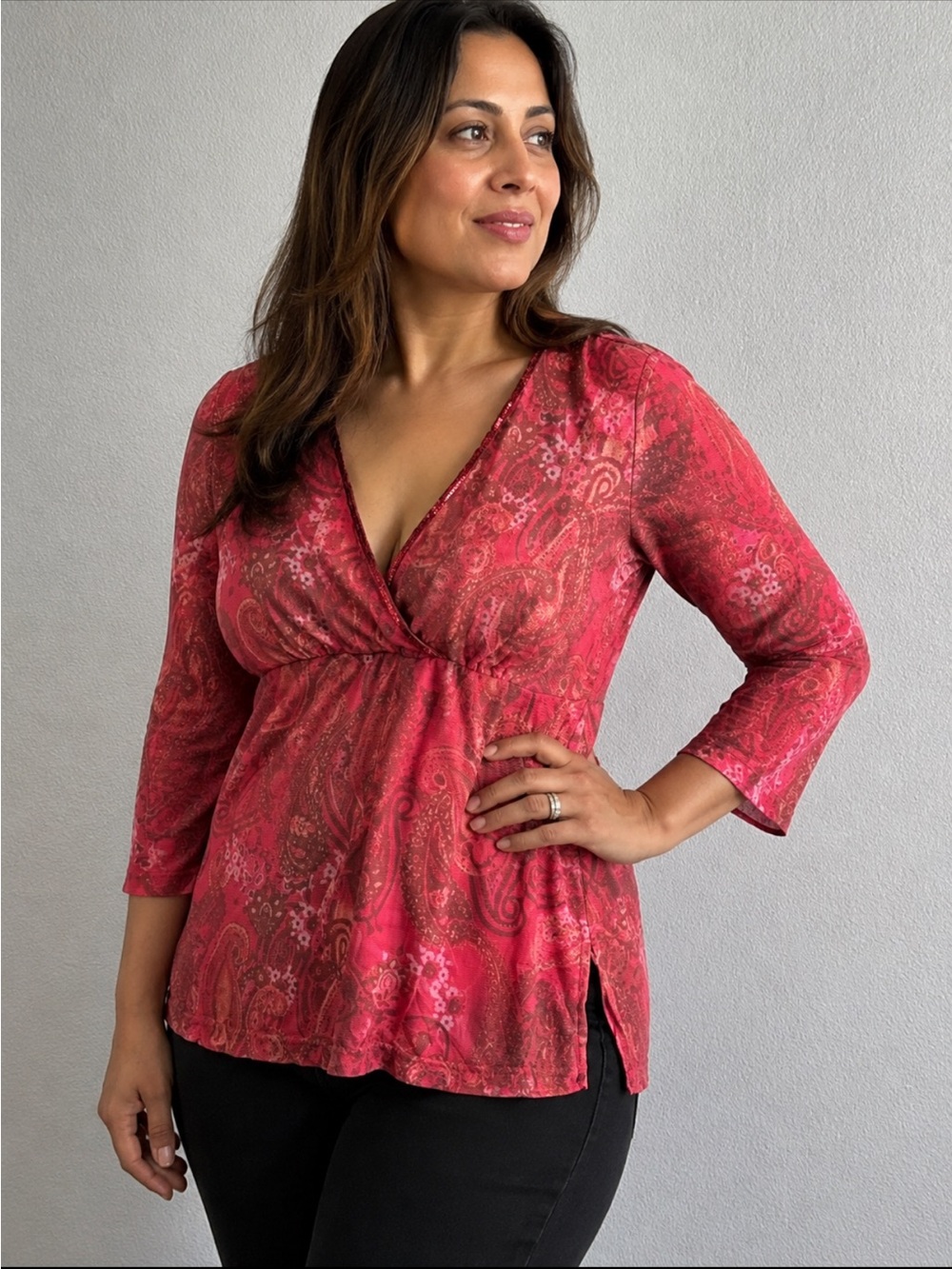 Faded Glory pink pasily baby doll Fariy vneck top size 12